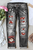 Women's Christmas Howdy Santa Low Waist Ripped Casual Jeans