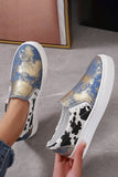 Skyblue Cow Print Flat Thick Sole Slip On Shoes