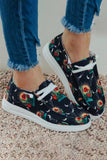Black Abstract Floral Print Slip On Ankle Shoes