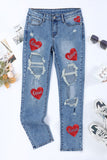 Blue Valentine's Print Washed Cutout Denim Jeans