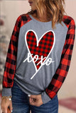 Plad Loving Heart Graphic Patchwork Long Sleeve Pullover Sweatshirt