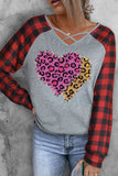 Double Hearts Criss-Cross Contrast Sleeves Valentines Sweatshirt