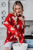 Red Loving Heart Thin Knit Ripped Sleeve Sweater