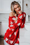 Red Loving Heart Thin Knit Ripped Sleeve Sweater