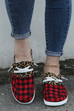 Plaid Leopard Splicing Slip-on Ankle Boots