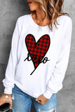 XOXO Plaid Heart Print Round Neck Sweatshirt