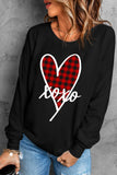 XOXO Plaid Heart Print Round Neck Sweatshirt