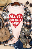All YOU NEED IS LOVE Heart Glittering Short Sleeve Graphic Tee