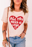 All YOU NEED IS LOVE Heart Glittering Short Sleeve Graphic Tee
