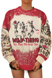 WILD THING Bleached Leopard Skeleton Graphic Crew Neck Sweatshirt