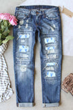 Light Wash Cutout Ripped Jeans with Heart Print