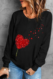Solid Valentine Heart Print Round Neck Sweatshirt