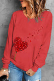Solid Valentine Heart Print Round Neck Sweatshirt