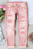 Jeans strappati consumati lavati rosa