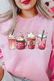 Valentines Coffee latte Round Neck Sweet Drinking Graphic Print Sweatshirt