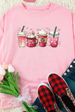 LC25314206-10-S, LC25314206-10-M, LC25314206-10-L, LC25314206-10-XL, LC25314206-10-2XL, Pink Valentines Sweet Drinking Graphic Print Sweatshirt