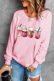 LC25314206-10-S, LC25314206-10-M, LC25314206-10-L, LC25314206-10-XL, LC25314206-10-2XL, Pink Valentines Sweet Drinking Graphic Print Sweatshirt