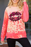 Multicolor Leopard Lips Print Vintage Bleached Sweatshirt