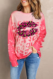 Multicolor Leopard Lips Print Vintage Bleached Sweatshirt