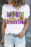 Mardi Gras Mirdy Like A Rockstar 3D Letter Print Short Sleeve T Shirt
