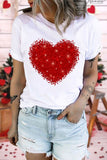 White Scattered Sparkling Heart Print Valentine's T-shirt