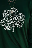 Green Leopard Shamrock Pattern Print Wide Neck Top