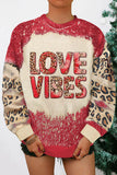 LOVE VIBES Leopard Bleached Drop Shoulder Valentines Sweatshirt