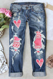 Loving Heart Valentine's Style Ripped Casual Denim Jeans