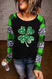 St Patrick's Day Plaid Leopard Splicing Long Sleeve Top