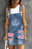 Patched Pocket Ripped Short Denim Jumpsuit for Women