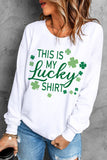 White St Patricks Day Lucky Clover Letter Print Pullover Sweatshirt