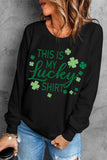 Black St Patricks Day Lucky Clover Letter Print Pullover Sweatshirt