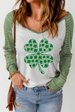 St Patrick's Day Striped Wide V Neck Spring Tops for Women