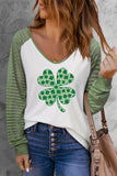 St Patrick's Day Striped Wide V Neck Spring Tops for Women