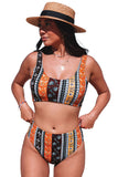 Orange Bohemian Print High Waist Two Piece Bikini Set
