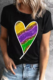 Mardi Gras Glitter Heart Print Cotton T Shirt