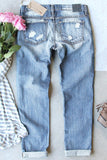 Light Blue Women's Cutout Shamrock Print Washed Jeans