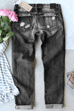 Gray Tattered Clover Graphic Patchwork Distressed Jeans Women