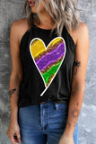 Mardi Gras Multi-color Heart Print Crew Neck Tank Top