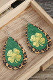 BH012461-9, Green St. Patrick Shamrock Leopard Faux Leather Earrings