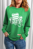 LC25314333-9-S, LC25314333-9-M, LC25314333-9-L, LC25314333-9-XL, Green Lucky Clover Graphic St Patricks Pullover Sweatshirt