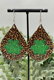 BH012462-20, Leopard Glitter Clover Pattern St Patricks Earrings