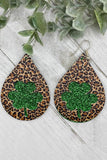 BH012462-20, Leopard Glitter Clover Pattern St Patricks Earrings
