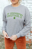 LC25314357-11-S, LC25314357-11-M, LC25314357-11-L, LC25314357-11-XL, LC25314357-11-2XL, Gray LUCKY Clover Embroidered Pullover Sweatshirt