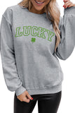 LUCKY Clover Embroidered Drop Shoulder Pullover Sweatshirt