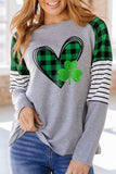 Plaid Heart Glittering Clover Print Spring Sweatshirt