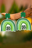 BH012464-9, Green Glitter Clover Rainbow Pattern St Patrick Earrings