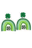 BH012464-9, Green Glitter Clover Rainbow Pattern St Patrick Earrings