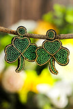 BH012479-9, Green Rice Bead Clover St. Patricks Day Earrings