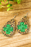 BH012471-20, St. Patricks Day Sequin Clover Leopard Earrings